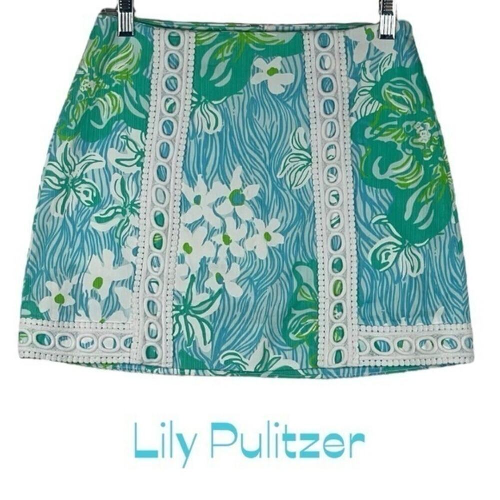Lilly Pulitzer Aqua, Teal & White Floral Mini Skirt
